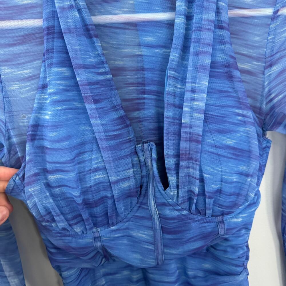 AKIRA Aqua Babe Blue Mesh Ruched Midi Dress Size Small - Picture 11 of 16